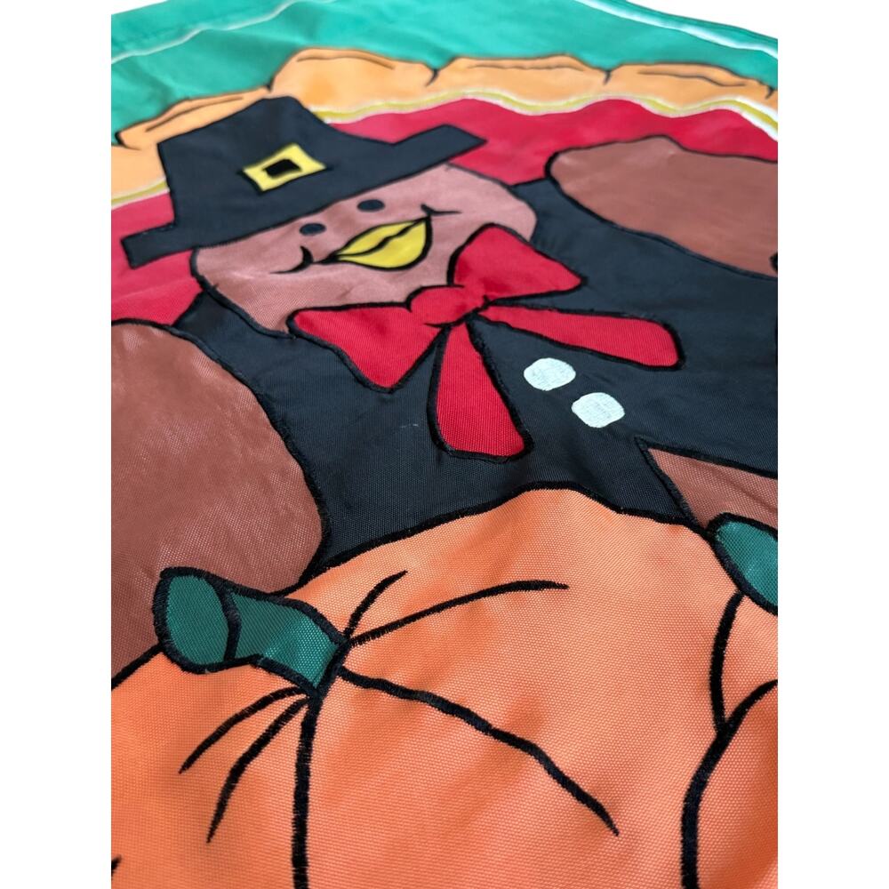 Vintage Thanksgiving Turkey Garden Flag 28x40 Autumn Pumpkins Pilgrim Yard Decor - Picture 4 of 5